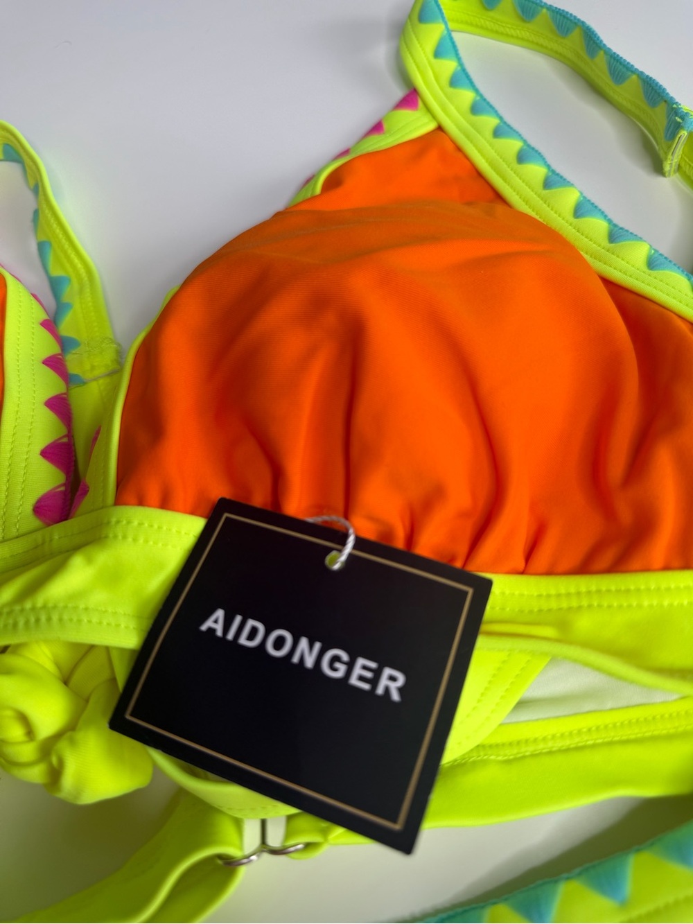 Aidonger Orange & Pink Shell Stitch Triangle Bikini Sz S - NWT - Picture 7 of 10